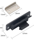 Black Nylon Metal Closet Door Catch And Cabinet Handle With Secure Drawer Latch For RV Mobile Homes Cars Yachts and Cupboard Doors That Save Space, dimensions shown.