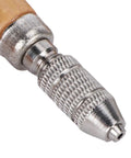 Close-up view of the metal chuck of Heavy Duty Three Piece Pin Vise Set Featuring Solid Wood Handle Chuck Gravers.