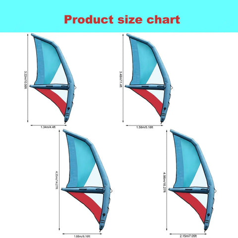 Product size chart for Inflatable Kite Surfing Sail And Wing Foil Board Set With Pump, PVC Wing-Shaped Board, Blue 3.2㎡