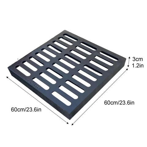Rugged Cast Iron Drain Grate 60x60 Cm Outdoor Cover for Driveway and Garage, Heavy Duty Sewer Grate With Thickened Bars