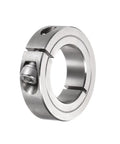 Split Clamp-On Shaft Collar With 1-1/8 Bore, 1-7/8 Outside Diameter, 1/2 Inch Thick, 304 Stainless Steel, Set-Screw Style, One-Piece Clamp