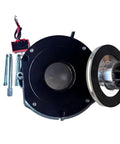 MDZ5-15/30/40/80/150/200 electromagnetic brake assembly, black housing with silver shaft and mounting hardware