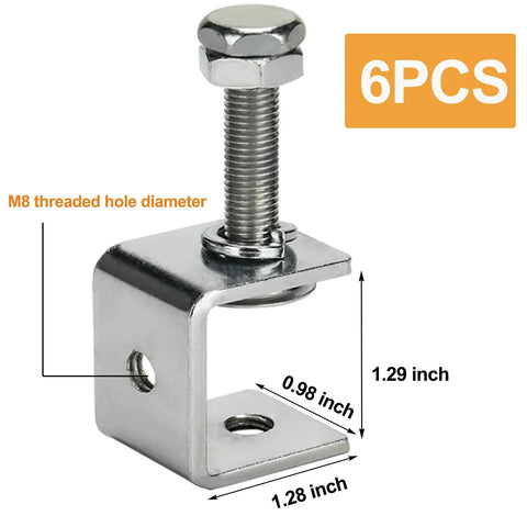 Boss 6 Pack Stainless Steel C Clamp Set With Protective Jaws For Smooth Woodworking And Welding Tasks Legit Heavy Duty Mini Tiger G Clamps That Hold Fast No Sweat 1 3/16 Inch Jaw featuring a stainless steel C clamp with 1.28-inch width.