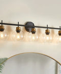 Black Gold Vanity Light Fixtures With Glass Shade 5 Light Wall Sconces Over Mirror Modern Glam Bathroom Lighting