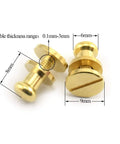 Top Notch Solid Brass Sam Browne Screw Studs With Nail Round Rivet Ends Great For Kickass DIY Leather Projects Belt Hardware Bag Embellishments And Sneaker Customizing Eight Piece Set Six Millimeter Heads, detailed view with measurements.