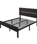 Queen Bed Frame With Smart App Controlled RGB LED Lights, Dual Wireless Charging Dock, Built In Storage Shelf, Modern Bedroom Furniture For A Clean Setup And Dope Vibe Upgrade in black finish, showcasing steel support slats.
