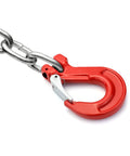 Red Clevis Slip Hook With Latch 1/2 Inch Two Pack, 6940 Lb Working Load Limit, Grade 80 Drop Forged Alloy Steel on chain