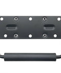 Heavy Duty Folding Spring Handle 125x81mm Black Steel Case Handle for Props Boxes and Tool Boxes, rubberized grip, front view.