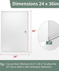 Top Grade Flush Mount Access Panel For Drywall Walls 24X36 Inch Hidden Steel Door Featuring No Sweat Setup and visible measurement details.