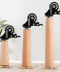 4 Pack Round Solid Wood Furniture Legs With Wheels And Brakes 65cm tall, beech wood with attached rollers, side view
