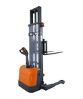 Heavy Duty Electric Pallet Stacker With 3300 Lb Load Capacity And 98 Inch Lift Height Adjustable Forks Compact Walkie forklift For Warehouse Material Handling Easy Access Tight Spaces Durable Gel Battery Powered side view
