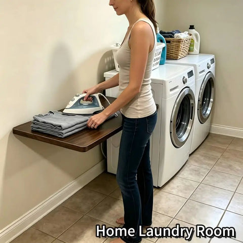 Fold-Down Wall Mount Workbench Desk For Small Spaces, 31.5 By 15.75 Inches, used as ironing board in home laundry room