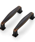 Two handles from the 30 Pack Solid 3 Inch Oil Rubbed Bronze Cabinet Handles For Kitchen Cabinets And Drawers, Zinc Alloy Pulls.
