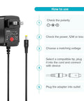 Universal AC DC Power Adapter 12W With 8 Tips 5.5x2.1mm And 5.5x2.5mm Micro USB Output For Routers, Speakers on instructions