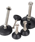 Stainless Steel Adjustable Foot Cup With Nylon Base Built To Last Rugged Industrial Grade Heavy Duty Leveling Feet shown in various sizes