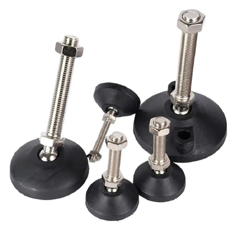 Stainless Steel Adjustable Foot Cup With Nylon Base Built To Last Rugged Industrial Grade Heavy Duty Leveling Feet shown in various sizes