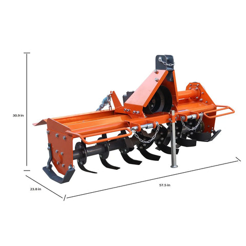 49 Inch 3 Point Rotary Tiller Attachment For Cat 1 Tractors 20 To 30 HP, 540 RPM PTO Driven Cultivator with orange body
