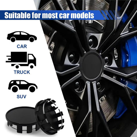 Upgrade Your Whip With These Slick Black Wheel Center Caps providing easy snap fit mounting to keep rust off your rim hubs.