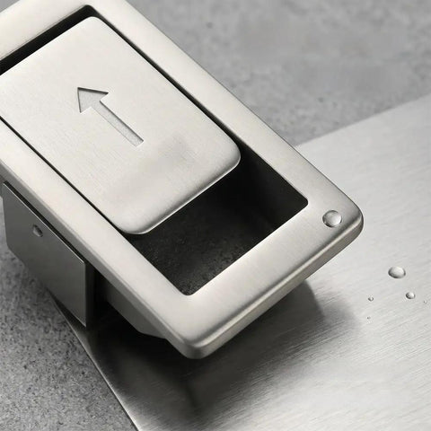 304 Stainless Steel Flat Push Button Lock for Electrical Cabinets and Industrial Panels, brushed finish, close-up view