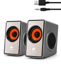 12W Mini Desktop Computer Speakers With Volume Control, USB Powered Laptop Sound Bar, 3.5mm AUX, Model S206, front view
