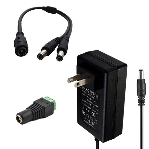48W 12V 4A AC To DC Wall Adapter With 5.5mm x 2.1mm Female Plug, 1 To 2 Splitter Y Cable, 100cm Cable, power supply for devices