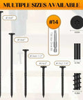 Multiple sizes of Premium Heavy Duty Deck Screws 50 Pack 14 By 8 Inch Black Epoxy Coated Fasteners for outdoor framing.