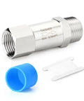 TAISHER 304 stainless steel 3/8 NPT male x 3/8 NPT female check valve side view with blue cap