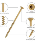 Deck Screws For Outdoor Wood And Fence, Tan, Rust Resistant Epoxy Coated With Over 1000 Hour Salt Spray, Includes T25 Torx Bit, Carbon Steel features