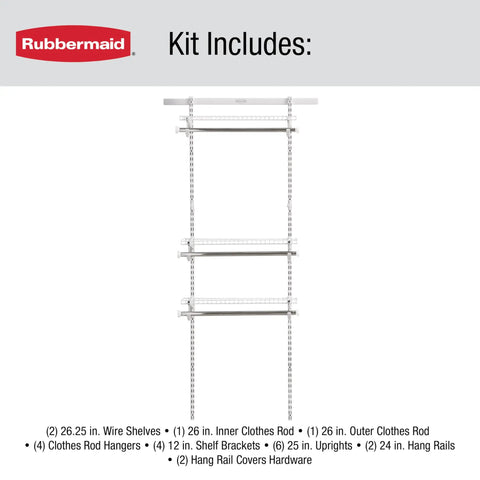 Custom Closet Kit With Adjustable Metal Wire Shelving Expands From 2 To 4 Feet White Finish Includes Hardware For Home Closet Pantry Laundry And Mudroom Organization No Brainer Install components overview