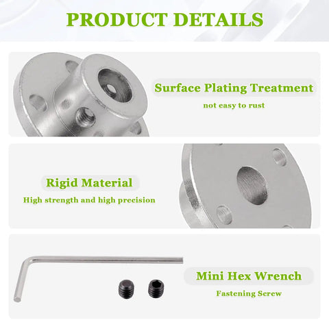 8mm Rigid Flange Coupling Connector for DIY RC Motors, with electroplated finish, surface plating, and hex wrench included