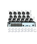 16CH 4K PoE NVR Security Dome Camera System 8Mp Full Color Night Vision includes 16 cameras and network recorder with cables.