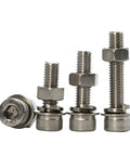 Beefy 304 Stainless Steel M6 Hex Socket Head Cap Screws And Nuts Kit 20 Sets Per Size Built For Indoor And Outdoor Use Tough Corrosion Resistant Fasteners That Are Easy to Tighten And Loosen Great For DIY Projects. M6 screws and nuts set, SS304, front view
