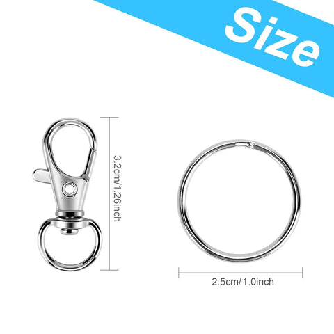 Heavy Duty Metal Lobster Claw Clasp Set With Key Rings And Clips For Crafting 32mm clasp and 25mm ring sizes shown