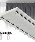 Double Row Curtain Track System With Silent Aluminum Alloy Ceiling Rails For Heavy Duty Drapes, Smooth Sliding, Room Divider For Bedroom Living Room And Hospital, White Finish, 1 Meter Length, white double track with rollers