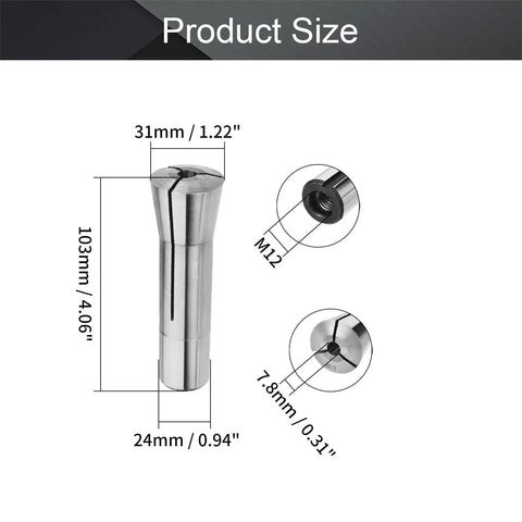 Diagram of R8 Precision Round Spring Collet 5/16 Inch Mill Chuck Holder With M12 Thread showing dimensions and features.