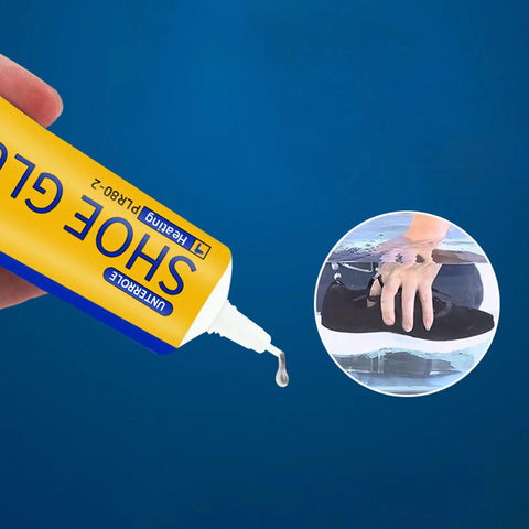 Close-up of a 60ml tube of Clear Shoe Glue For Soles And Heels Repair Waterproof Adhesive For Sneakers Boots Leather Bags Quick Dry.