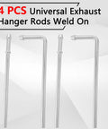 Universal Exhaust Hanger Kit With Weld On Rods, 4 Piece Set, showing two 90-degree bent rods and two straight rods on display