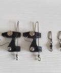Two Pack Downrigger Release Clips With Ball Bearing Swivel For Outriggers And Kite Rigs, Smooth Line Release Arm, Precise Tension Adjuster, Durable Silver Finish, Great For Offshore Trolling Gear, black metal fishing clips