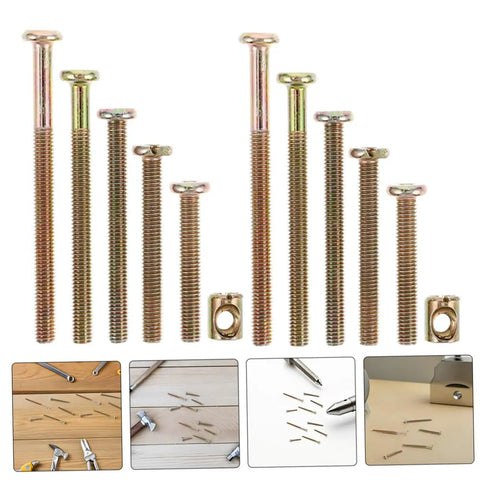 100 Piece M6 Zinc Plated Furniture Bolts And Nuts Kit With Round Head Hex Socket Screws for Cribs and Beds