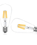 Two Vintage Edison Filament LED Bulbs For E26 Base 6W 60 Watt Equivalent Soft White 2700K, one upright, one lying down.