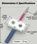Dimensions of Automatic Handheld Wire Puller For Power Drill, with case width 2.4", total length 15", and guide wire diameter 0.2".