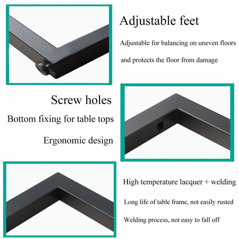Close-up details of Two Pack Rock Solid Steel Table Legs For Custom Home Desks And Dining Tables With Hella Tough Matte Black Finish.