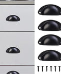 36 Piece Set Of Sleek Black Cup Drawer Pulls Featuring Vintage Half Moon Hardware For Kitchen Cabinets And Baths With A Heavy Duty Rust Resistant Finish That Delivers Dope Everyday Performance on grey drawers.
