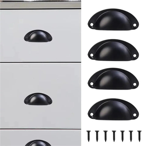 36 Piece Set Of Sleek Black Cup Drawer Pulls Featuring Vintage Half Moon Hardware For Kitchen Cabinets And Baths With A Heavy Duty Rust Resistant Finish That Delivers Dope Everyday Performance on grey drawers.