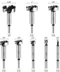 Heavy Duty Eight Piece Forstner Bit Set High Speed Carbon Steel Wood Drilling Kit showing bit sizes from 1/4" to 1-3/8".