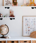 White room with shelves using Six Pack Black Steel Pipes, Three Quarters Inch, Thirty Inches Long, Pre Cut for DIY Industrial Shelving