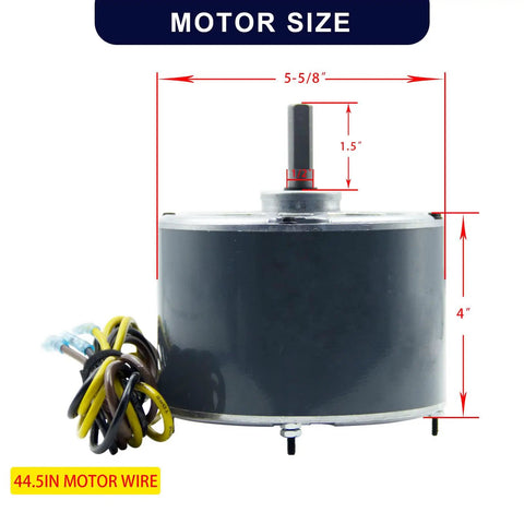 Beefy One Quarter HP Condenser Fan Motor With 1100 RPM, 48 Frame, 208 To 230V Replacement, showing side view and dimensions.