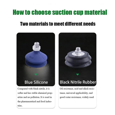 Heavy Duty Industrial Vacuum Suction Cup Set With Silicone And Nitrile Rubber Grippers images showing blue silicone and black nitrile rubber options.