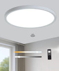 12 Inch Motion Sensor LED Ceiling Light With Remote Wired Modern Flush Mount Fixture in room showing light settings