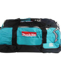 Beefy Wheeled Tool Duffel Bag With Slick Rollers And Rock Solid Handles For Portable Contractor Gear Transport And Massive Jobsite Storage Solutions, dark blue and black, spacious, heavy duty.